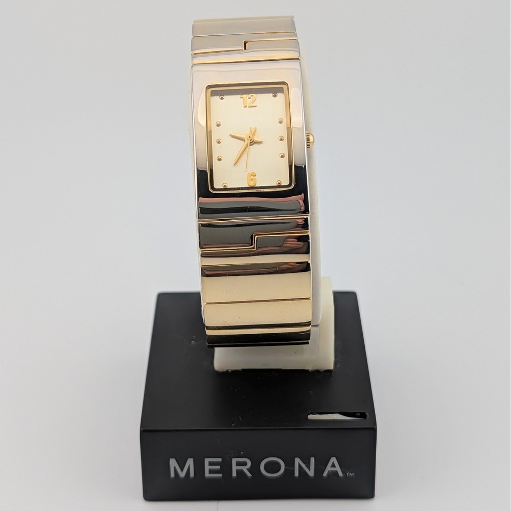 Merona Rectangular Gold Tone Bangle Watch Bracelet 22mmโ Minimalist